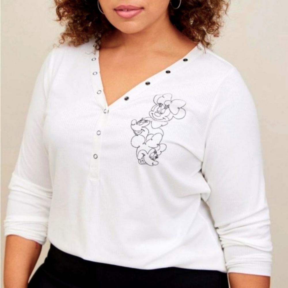 ❤️NWT TORRID DISNEY - MICKEY MINNIE MOUSE HENLEY JERSEY SHIRT - DISNEY TOP 3X